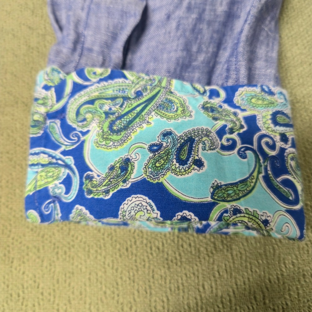 Visconti Uomo Mens Blue Linen Blend Button Down Shirt Paisley Cuff - Picture 4 of 16